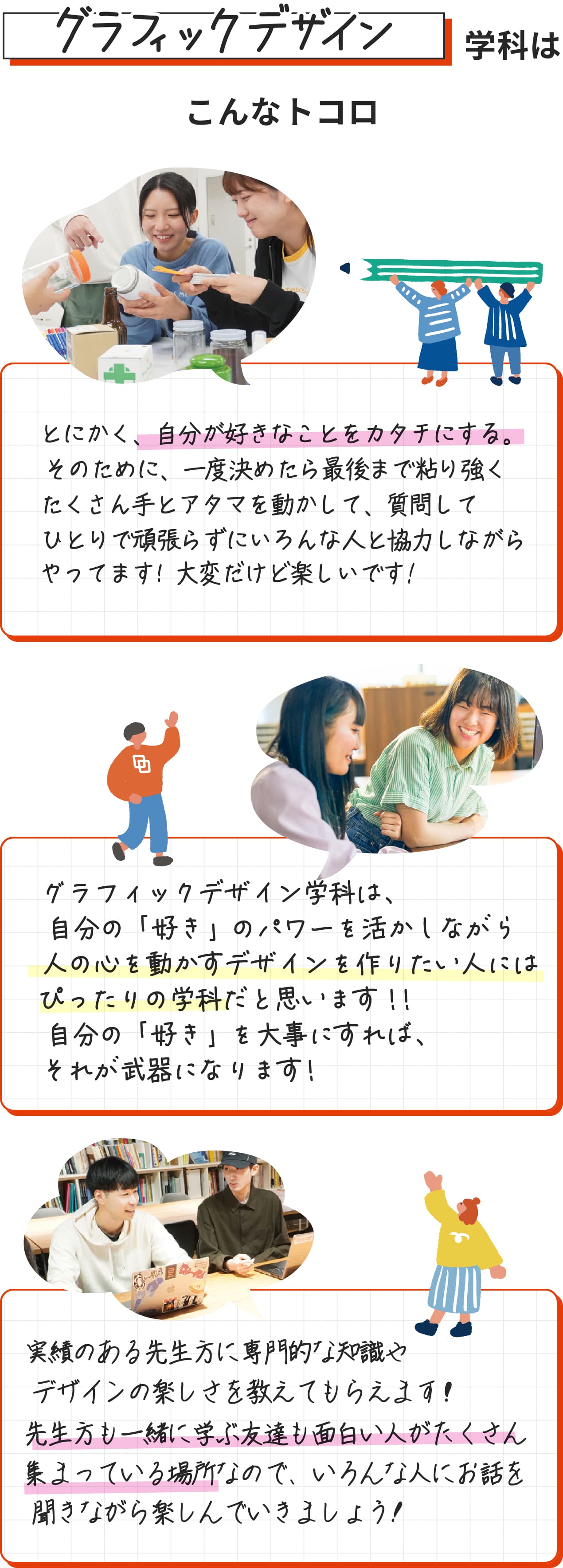 グラフィックデザイン学科はこんなトコロ（在学生の声）