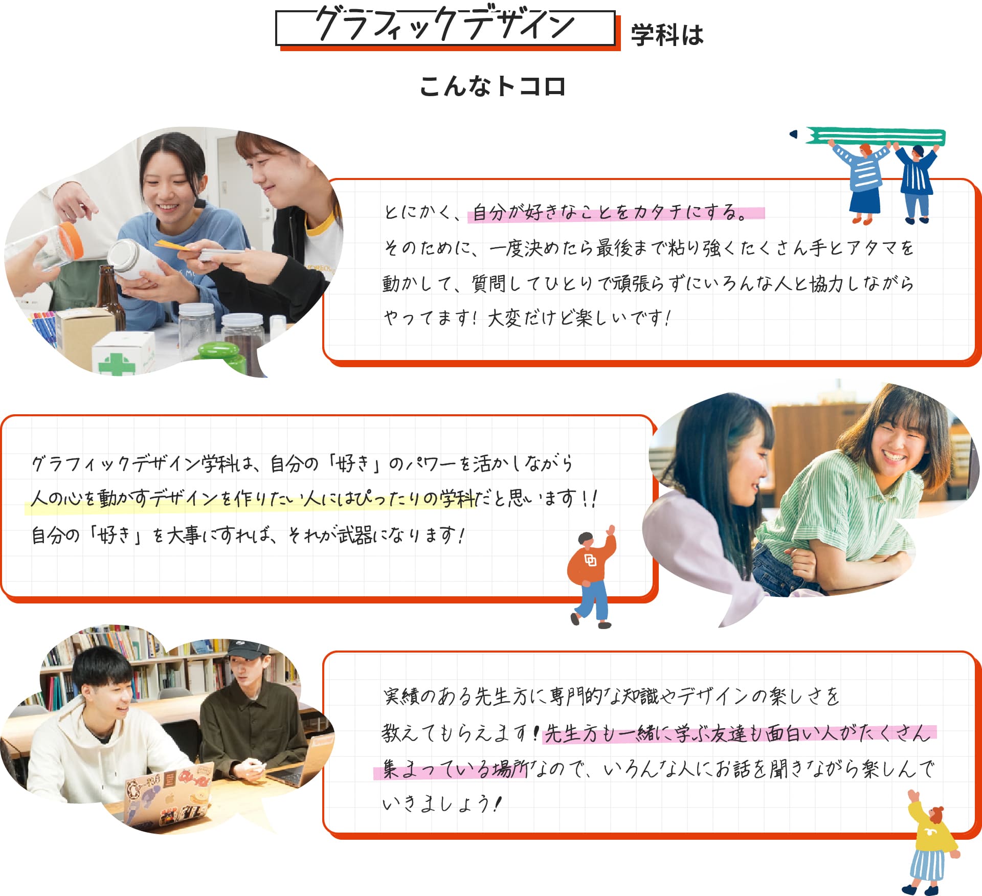 グラフィックデザイン学科はこんなトコロ（在学生の声）