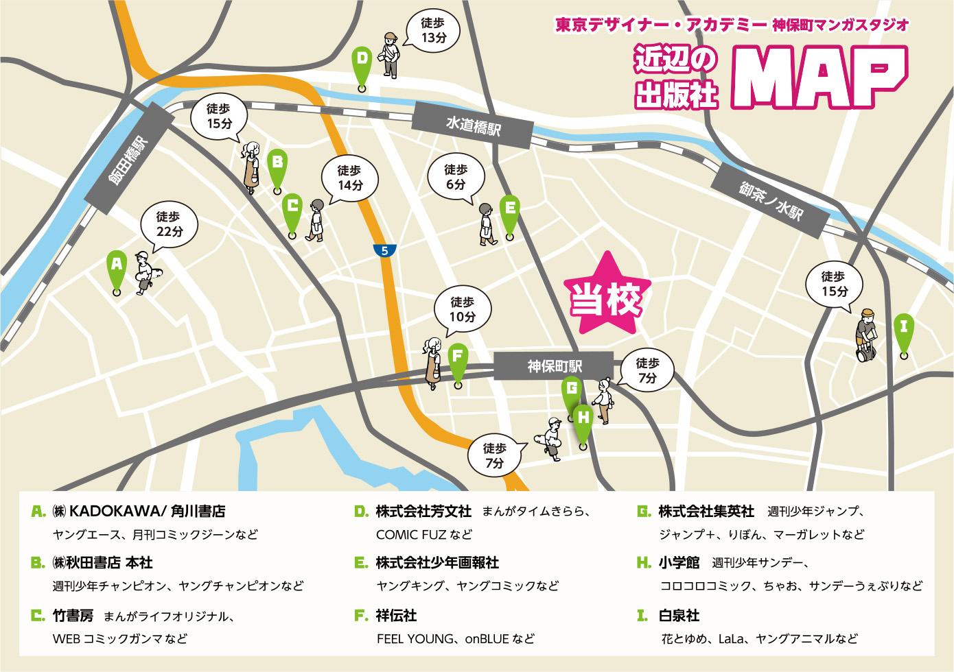 東京デザイナー・アカデミー 神保町マンガスタジオ近辺の編集者MAP